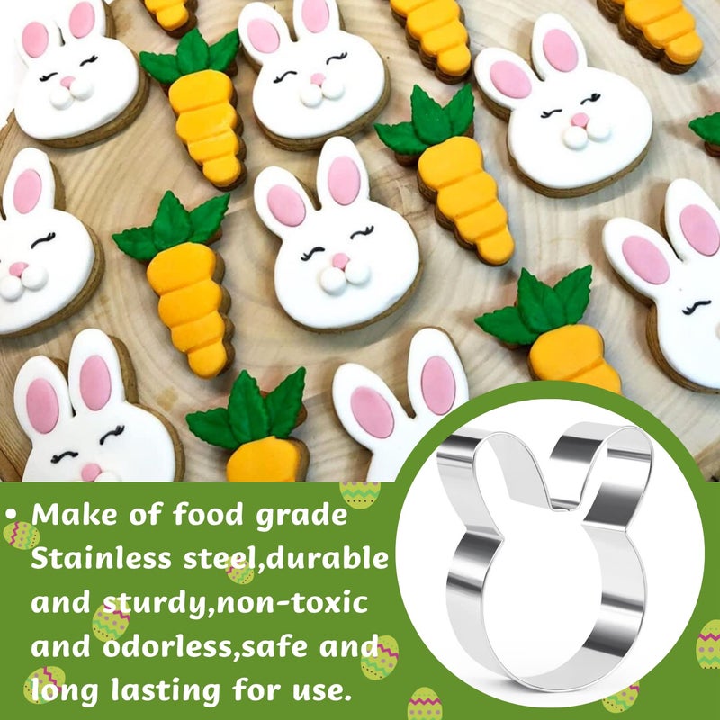 KAISHANE Easter Cookie Cutters Set - rabbit, Bunny, Carrot, Rabbit Face Shapes Biscuit Cutters 6 Pieces Stainless Steel - Image 3